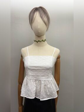 French Connection White Eyelet Peplum Cami Top XS NWT